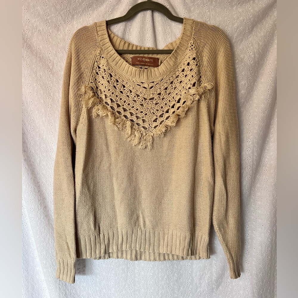 Revolve Wildheart Eternal sunshine creations cream tan fringe knit sweater
